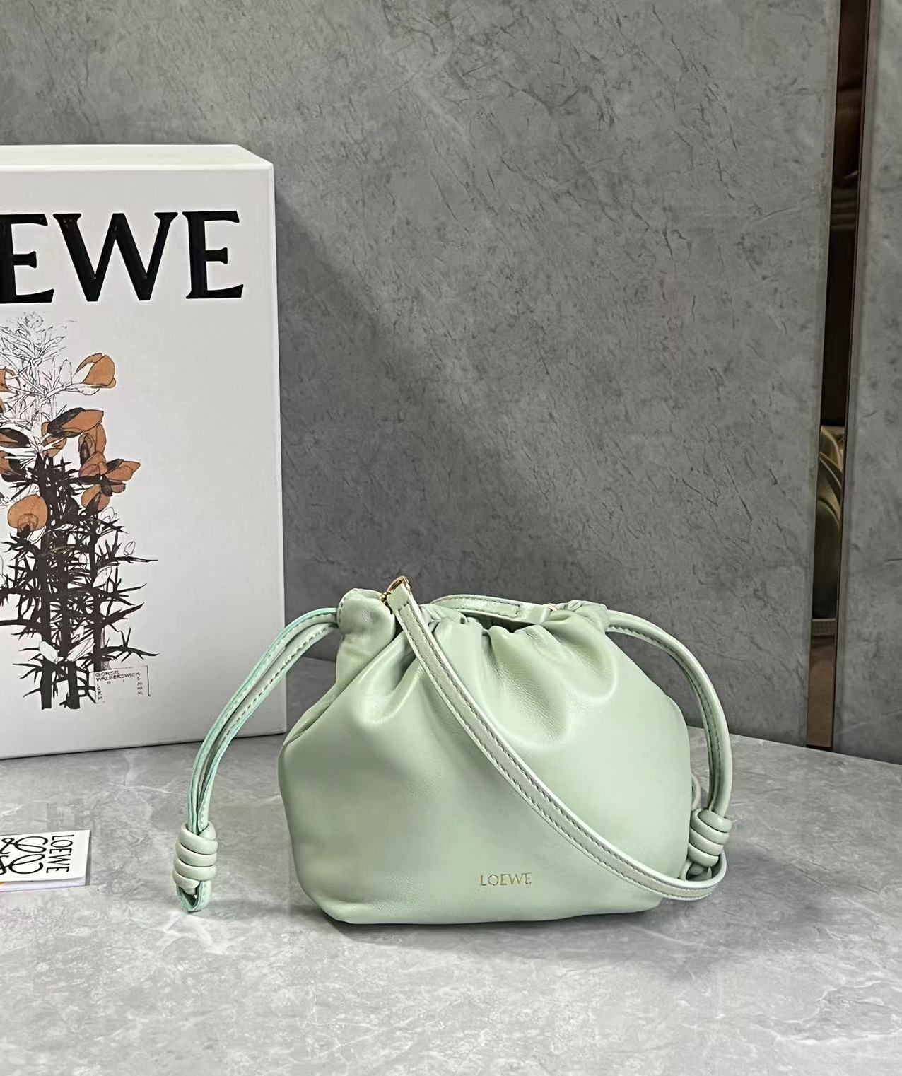 Loewe Mini Flamenco Purse bag in mellow nappa lambskin Beton Green